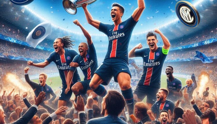 PSG winning the champions league 2025 and celebrating in the stadium vs inter millan